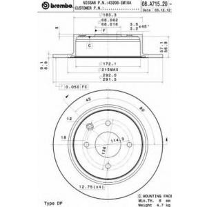 спирачен диск BREMBO 08.A715.20