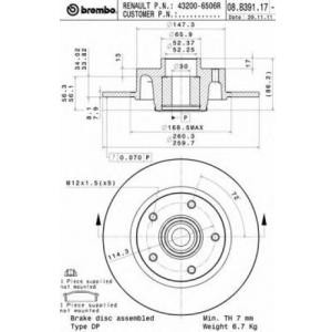 спирачен диск BREMBO 08.B391.17