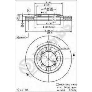 спирачен диск BREMBO 09.5537.10 