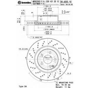 спирачен диск BREMBO 09.A353.11
