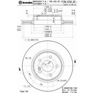 спирачен диск BREMBO 09.A742.21