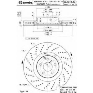 спирачен диск BREMBO 09.A819.11