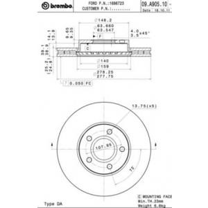 спирачен диск BREMBO 09.A905.10