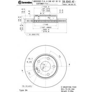 спирачен диск BREMBO 09.B343.41