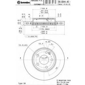 спирачен диск BREMBO 09.B344.41