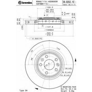 спирачен диск BREMBO 09.B352.11