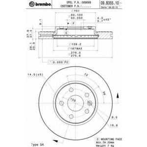 спирачен диск BREMBO 09.B355.10