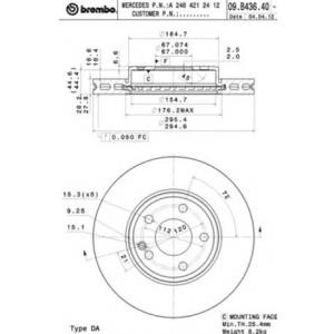 спирачен диск BREMBO 09.B436.41