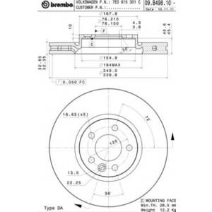 спирачен диск BREMBO 09.B498.10