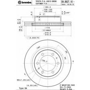 спирачен диск BREMBO 09.B627.10